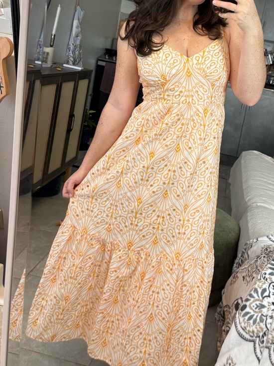 LOFT Dresses & Skirts - LOFT Light Orange Embroidered Swirls Sleeveless Maxi Dress Open Back 4
